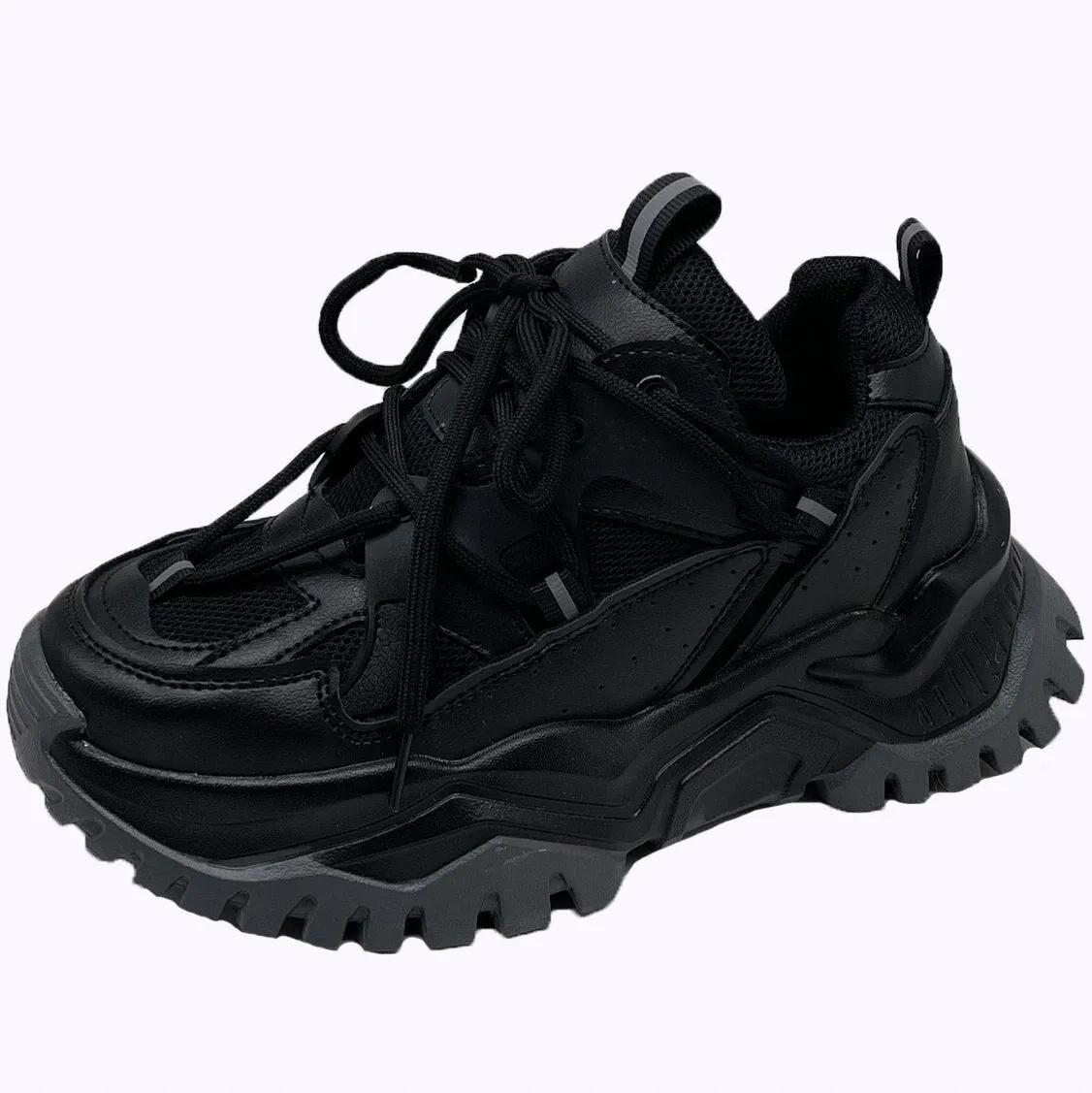 Purpdrank - Women Chunky Sneakers Fashion Platform Sneakers Black Ladies Brand Designer Casual Shoes Woman Leather Sports Dad Shoes