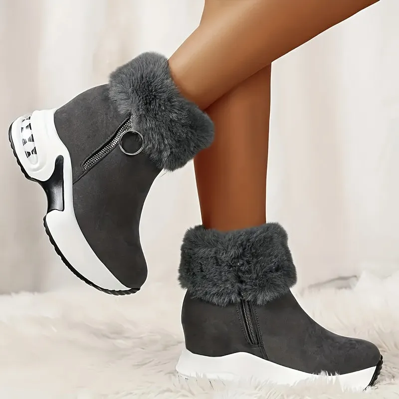 Women's Platform Wedges Ankle Boots, Casual Push Lined Side Zipper Short Boots, Warm & Comfortable Winter Shoes