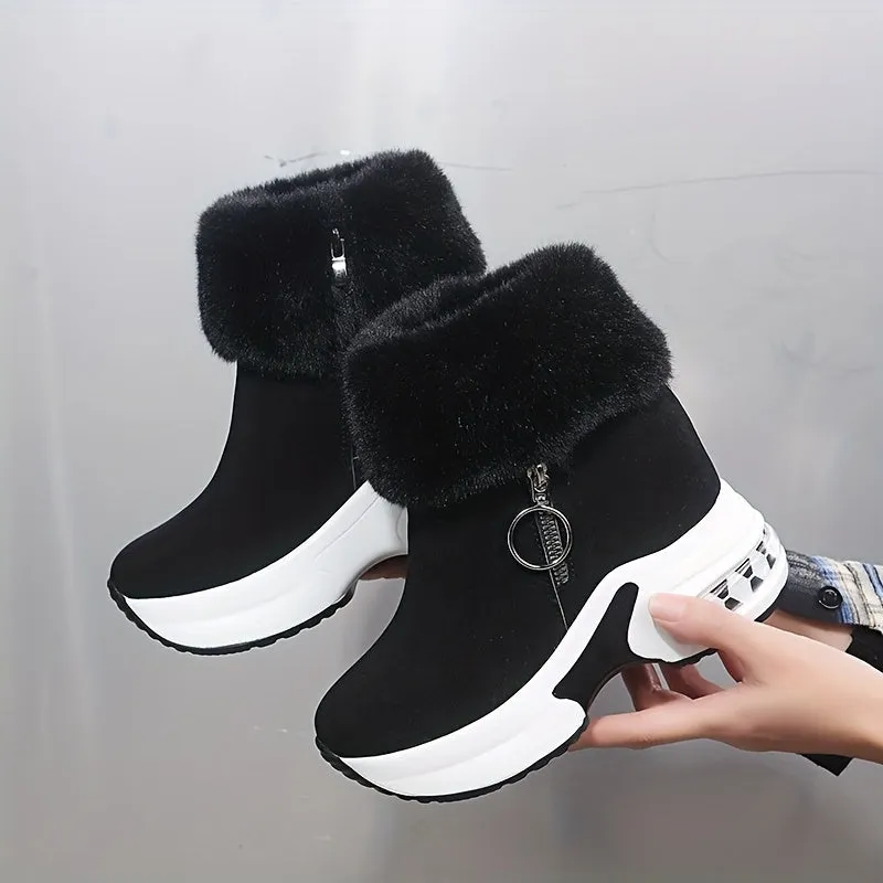 Women's Platform Wedges Ankle Boots, Casual Push Lined Side Zipper Short Boots, Warm & Comfortable Winter Shoes