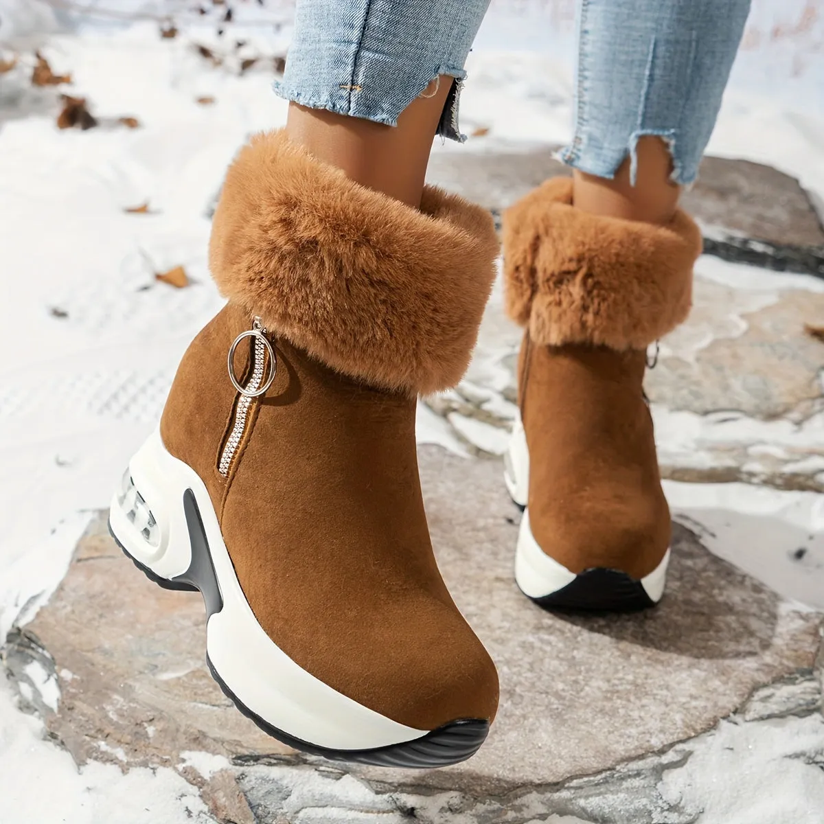 Women's Platform Wedges Ankle Boots, Casual Push Lined Side Zipper Short Boots, Warm & Comfortable Winter Shoes