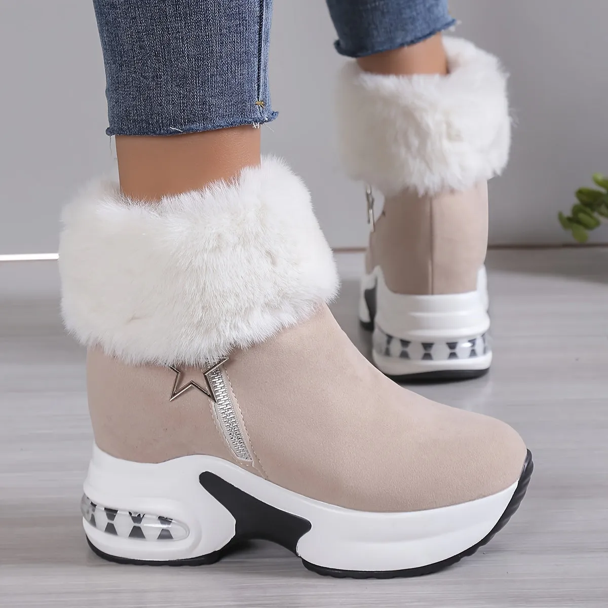 Women's Platform Wedges Ankle Boots, Casual Push Lined Side Zipper Short Boots, Warm & Comfortable Winter Shoes